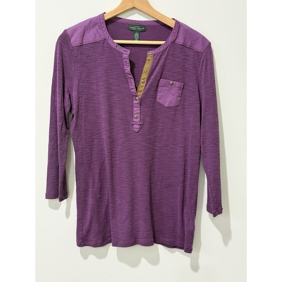 Lauren Ralph Lauren Henley Shirt Womens Large Purple Faux Leather Trim‎ - Picture 2 of 8